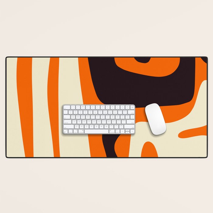 Mid Century Modern Kwaito Abstract Pattern Orange Black Cream Desk Mat Gallery Image 1