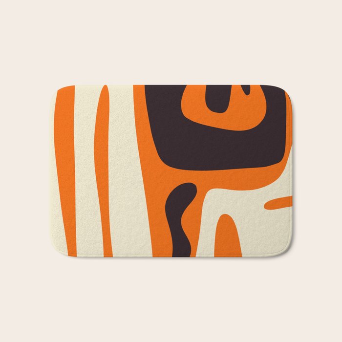 Mid Century Modern Kwaito Abstract Pattern Orange Black Cream Bath Mat Gallery Image 1
