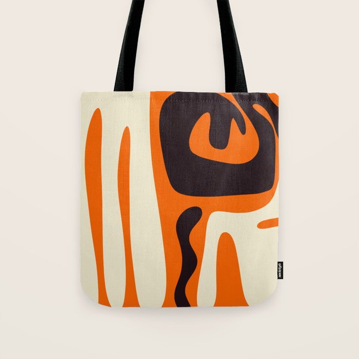 Mid Century Modern Kwaito Abstract Pattern Orange Black Cream Tote Bag Gallery Image 1