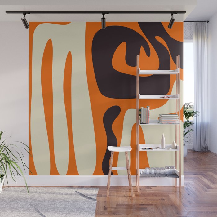 Mid Century Modern Kwaito Abstract Pattern Orange Black Cream Wall Mural Gallery Image 1