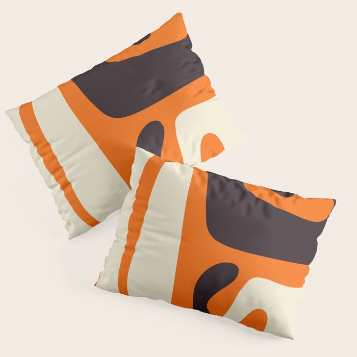 Mid Century Modern Kwaito Abstract Pattern Orange Black Cream Pillow Sham Gallery Image 1
