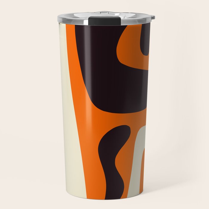 Mid Century Modern Kwaito Abstract Pattern Orange Black Cream Travel Mug Gallery Image 1