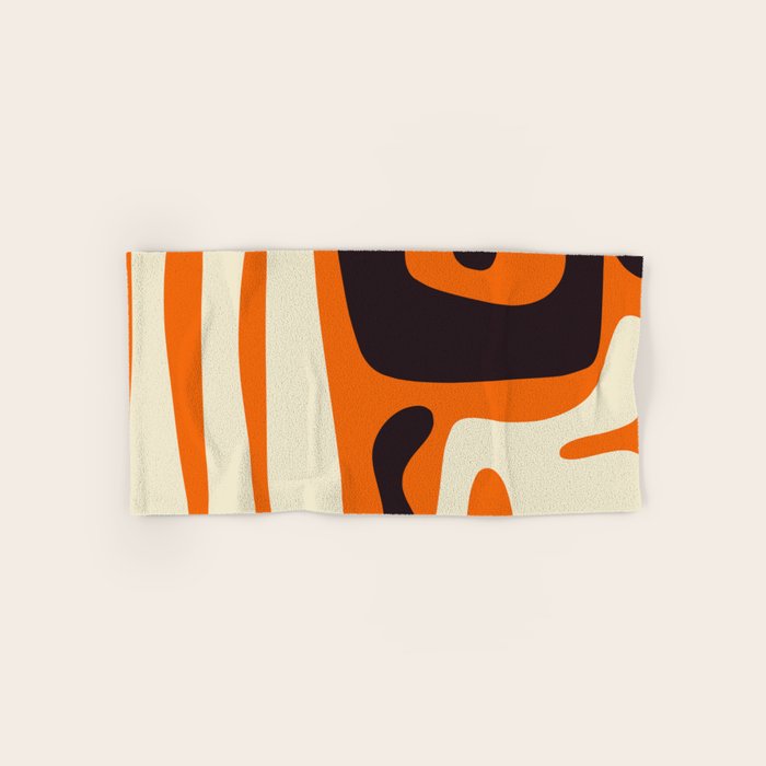Mid Century Modern Kwaito Abstract Pattern Orange Black Cream Bath Towel Gallery Image 1