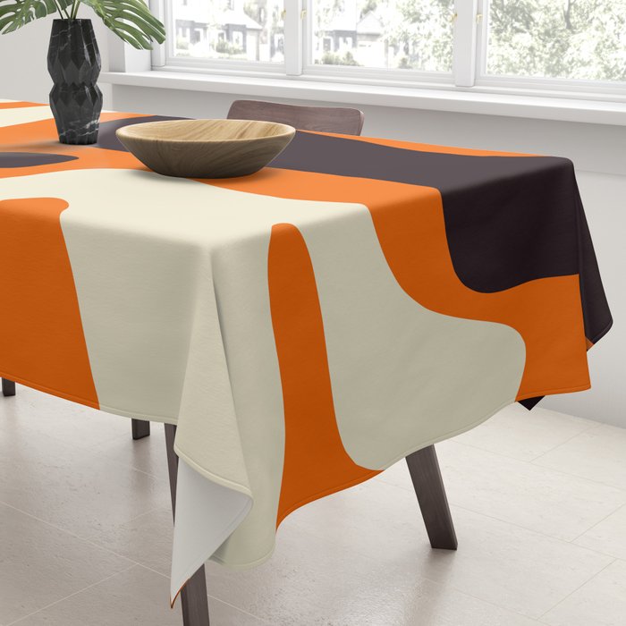 Mid Century Modern Kwaito Abstract Pattern Orange Black Cream Tablecloth Gallery Image 3