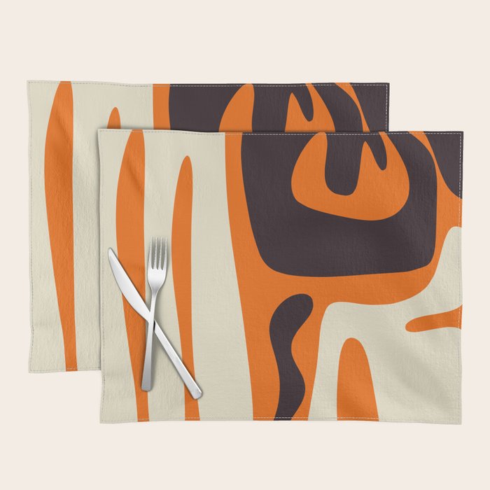 Mid Century Modern Kwaito Abstract Pattern Orange Black Cream Placemat Gallery Image 1