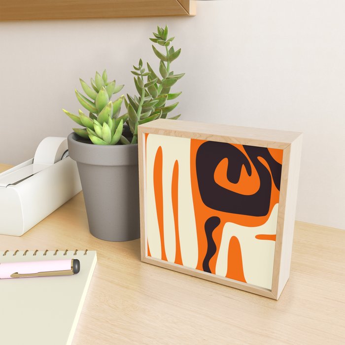 Mid Century Modern Kwaito Abstract Pattern Orange Black Cream Mini Art Print Gallery Image 2