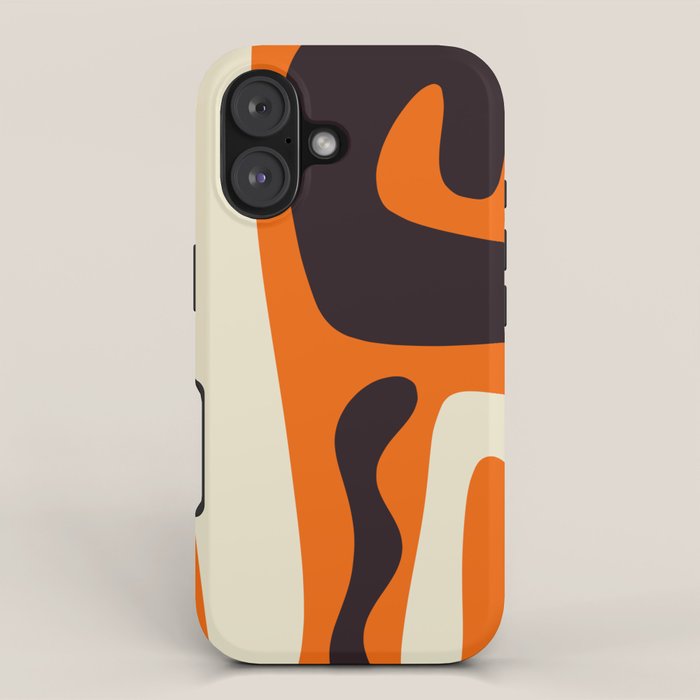 Mid Century Modern Kwaito Abstract Pattern Orange Black Cream iPhone Case Gallery Image 1