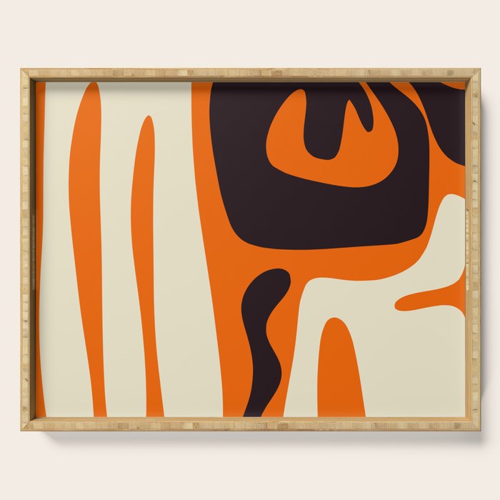 Mid Century Modern Kwaito Abstract Pattern Orange Black Cream Serving Tray Gallery Image 1