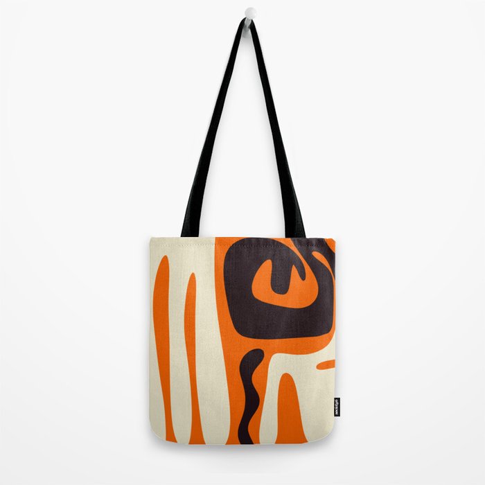 Mid Century Modern Kwaito Abstract Pattern Orange Black Cream Tote Bag Gallery Image 2