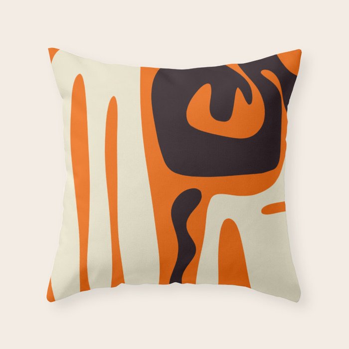 Mid Century Modern Kwaito Abstract Pattern Orange Black Cream Throw Pillow Gallery Image 6