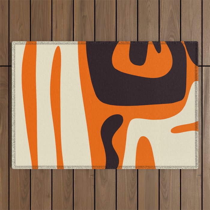 Mid Century Modern Kwaito Abstract Pattern Orange Black Cream Outdoor Rug Gallery Image 1