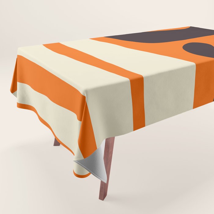 Mid Century Modern Kwaito Abstract Pattern Orange Black Cream Tablecloth Gallery Image 1