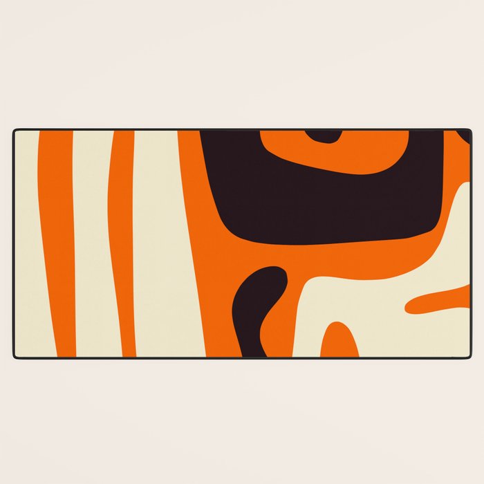Mid Century Modern Kwaito Abstract Pattern Orange Black Cream Desk Mat Gallery Image 3