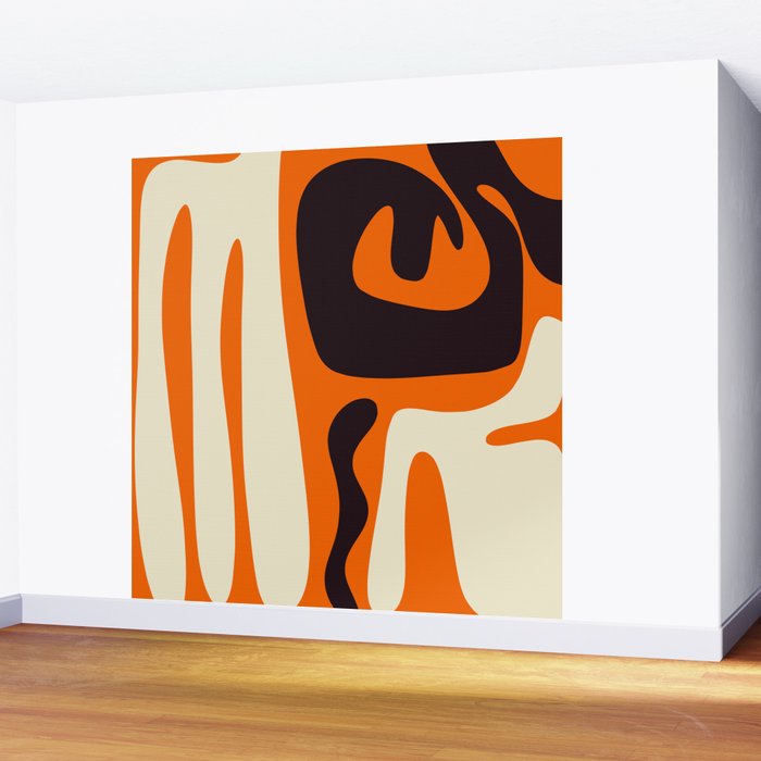 Mid Century Modern Kwaito Abstract Pattern Orange Black Cream Wall Mural Gallery Image 2