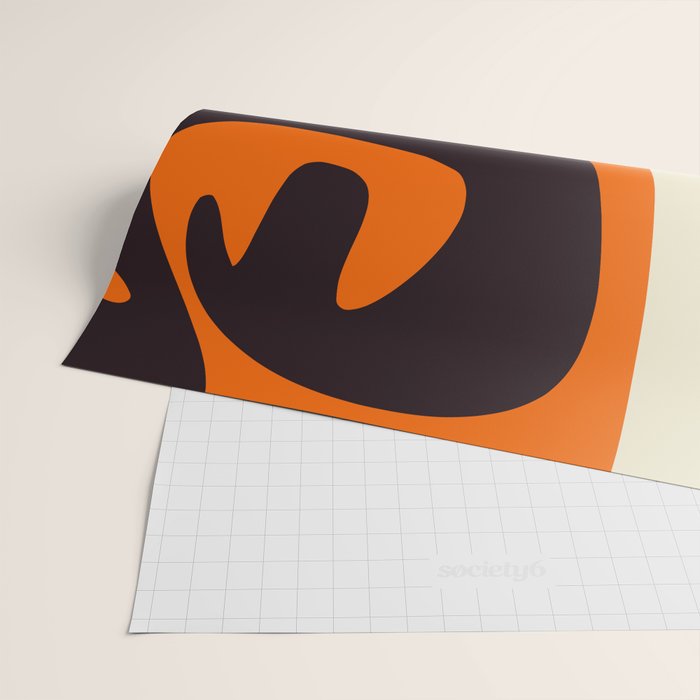 Mid Century Modern Kwaito Abstract Pattern Orange Black Cream Wrapping Paper Gallery Image 2