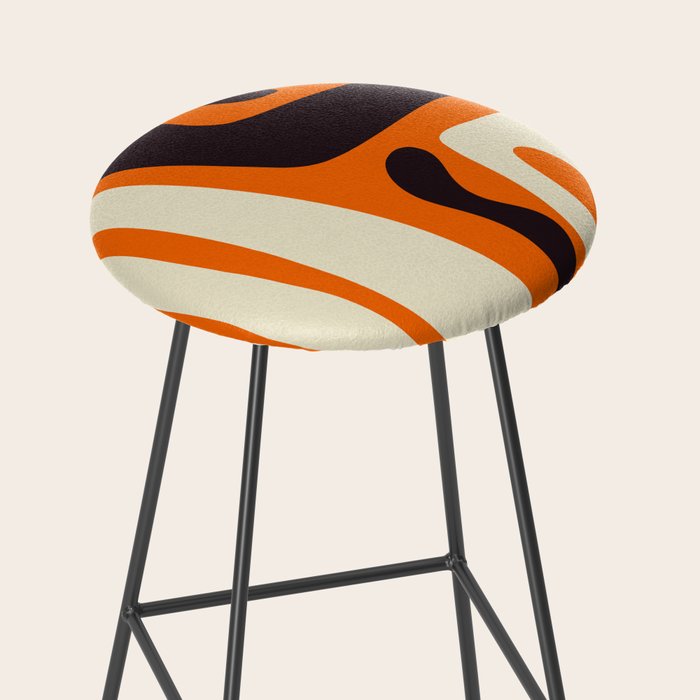 Mid Century Modern Kwaito Abstract Pattern Orange Black Cream Stool Gallery Image 2