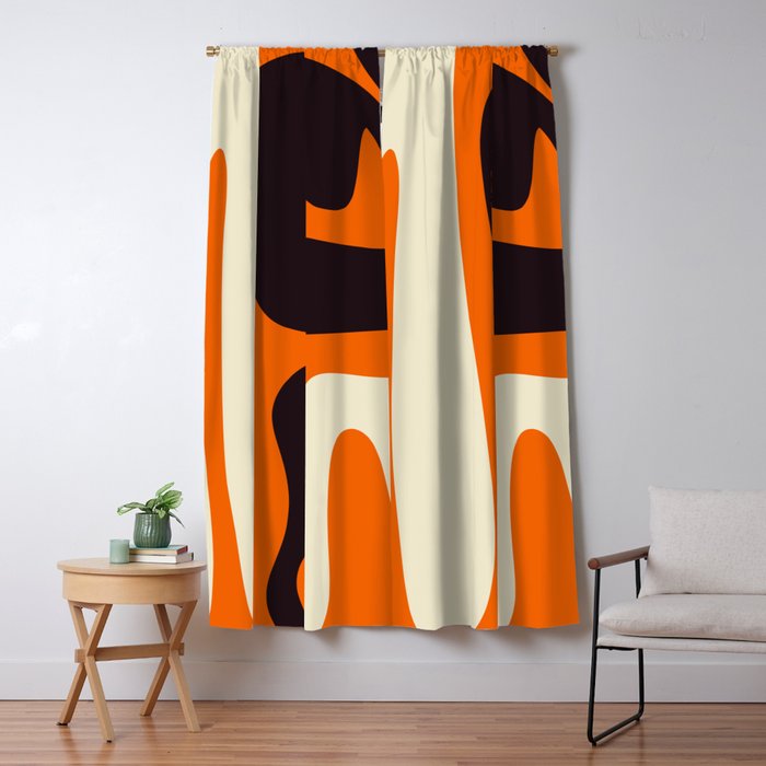 Mid Century Modern Kwaito Abstract Pattern Orange Black Cream Window Curtain Gallery Image 1