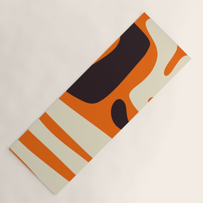Mid Century Modern Kwaito Abstract Pattern Orange Black Cream Yoga Mat Gallery Image 1