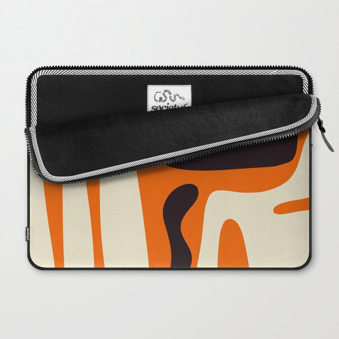Mid Century Modern Kwaito Abstract Pattern Orange Black Cream Laptop Sleeve Gallery Image 2