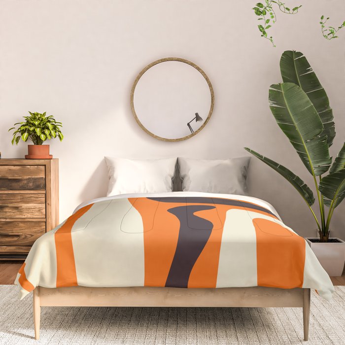 Mid Century Modern Kwaito Abstract Pattern Orange Black Cream Comforter Gallery Image 3