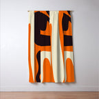 Mid Century Modern Kwaito Abstract Pattern Orange Black Cream Window Curtain Gallery Image 3