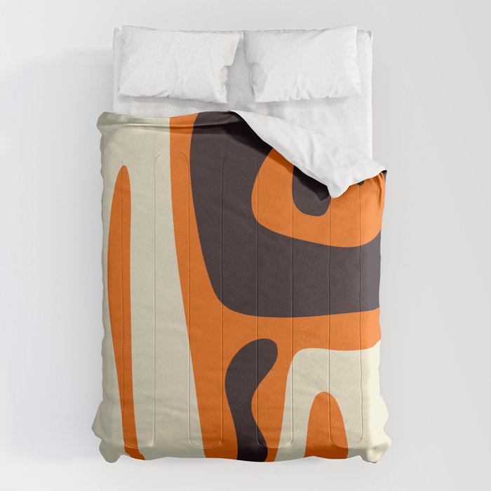 Mid Century Modern Kwaito Abstract Pattern Orange Black Cream Comforter Gallery Image 6