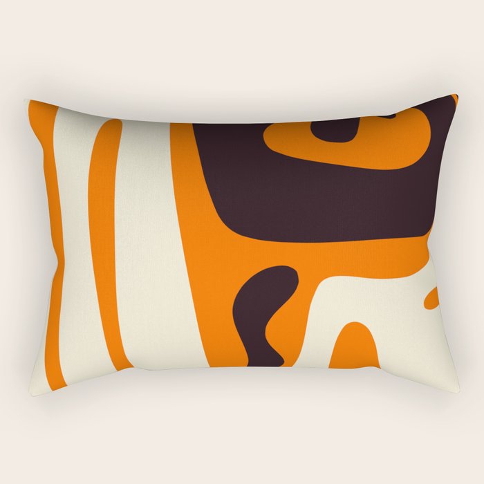 Mid Century Modern Kwaito Abstract Pattern Orange Black Cream Rectangular Pillow Gallery Image 2