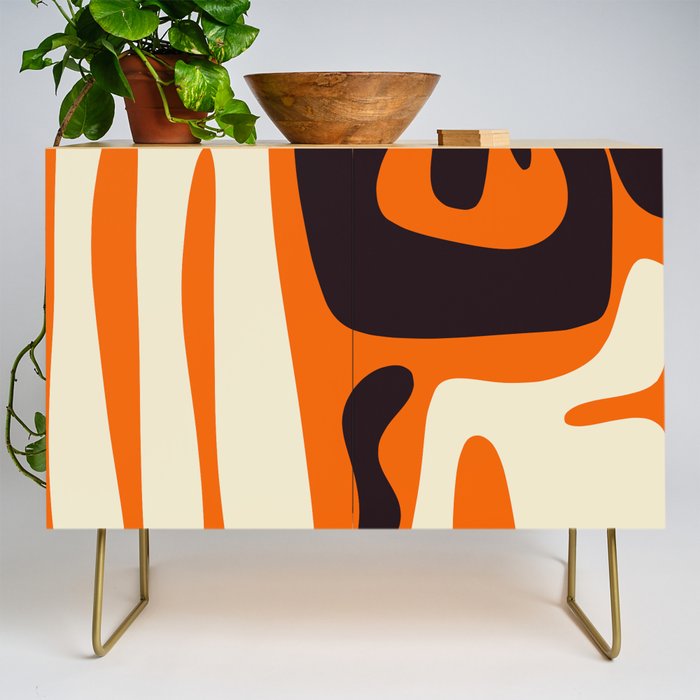 Mid Century Modern Kwaito Abstract Pattern Orange Black Cream Credenza Gallery Image 1