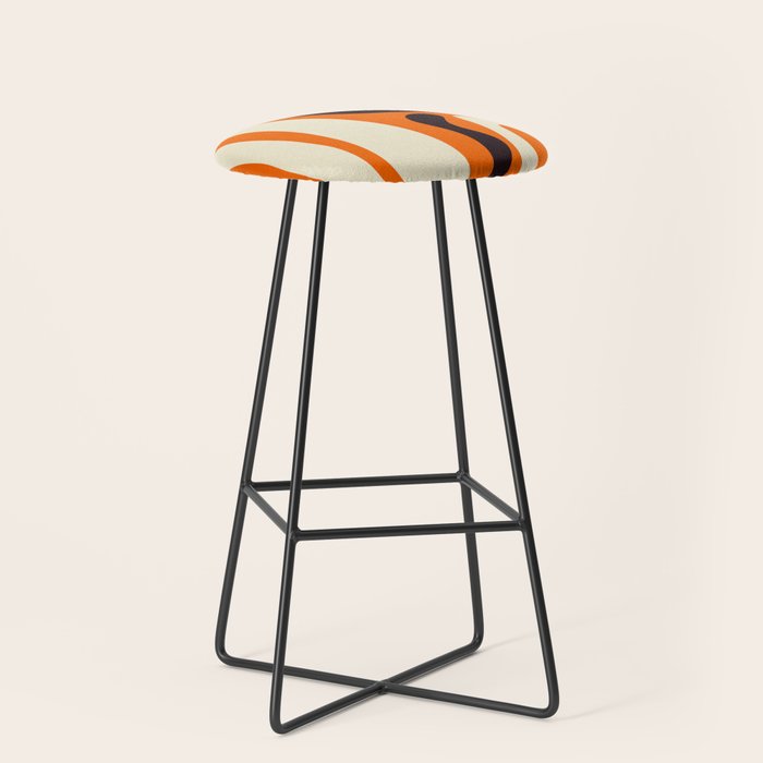 Mid Century Modern Kwaito Abstract Pattern Orange Black Cream Stool Gallery Image 1