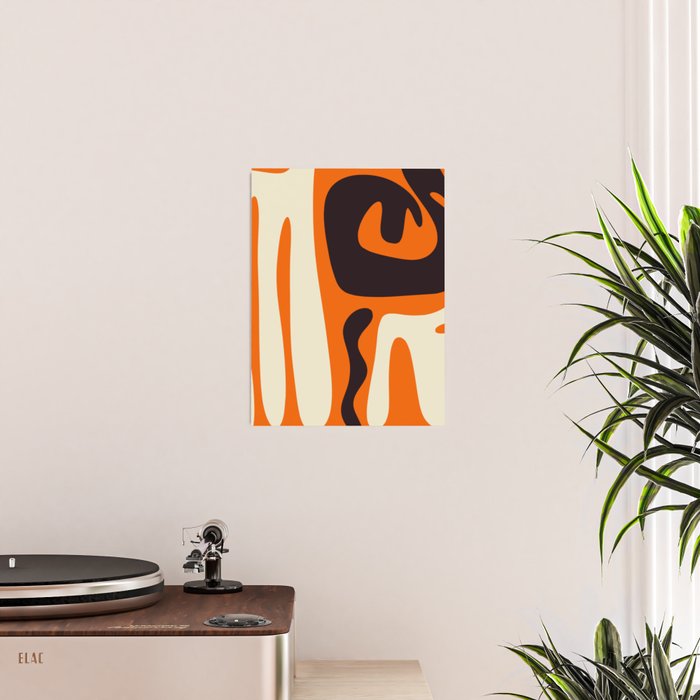 Mid Century Modern Kwaito Abstract Pattern Orange Black Cream Poster Gallery Image 2