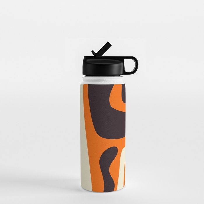 Mid Century Modern Kwaito Abstract Pattern Orange Black Cream Water Bottle Gallery Image 1