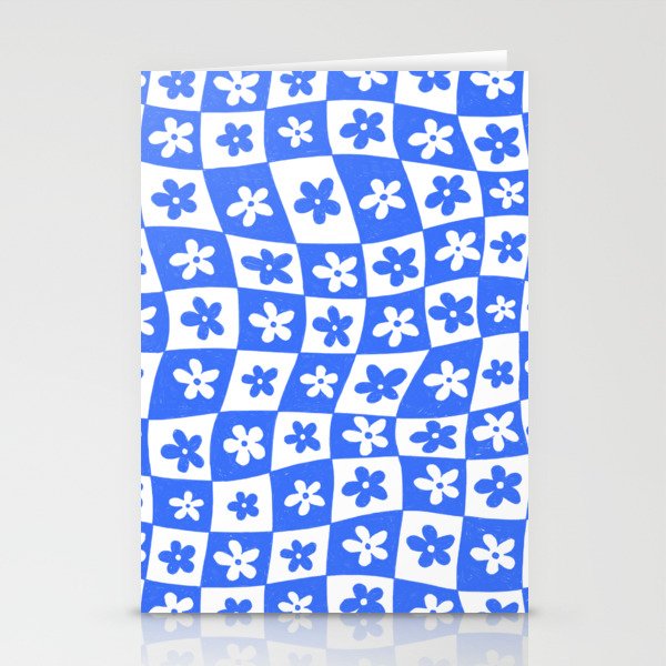 Retro Blue Daisy Checkerboard  Stationery Card Gallery Image 2