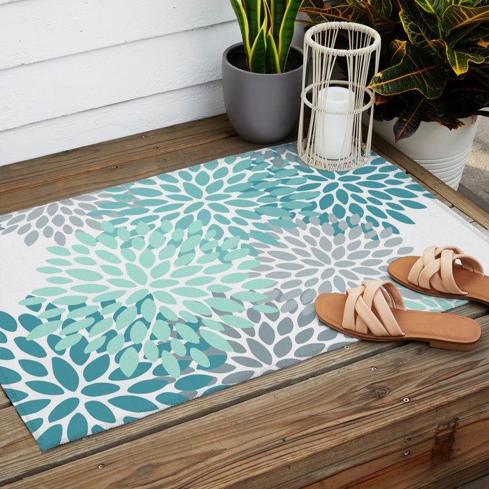 Festive, Winter Garden, Flowers Print Outdoor Rug Gallery Image 2