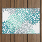 Festive, Winter Garden, Flowers Print Outdoor Rug Gallery Image 1