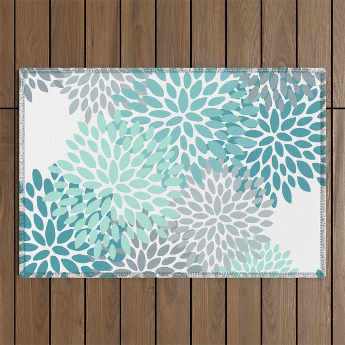 Festive, Winter Garden, Flowers Print Outdoor Rug Gallery Image 1
