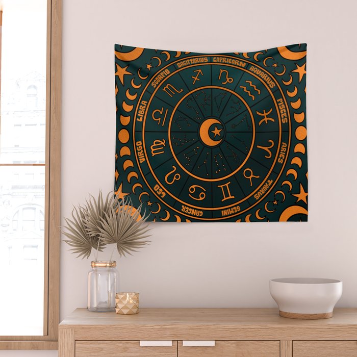 Moon Zodiac Wheel Wall Tapestry Gallery Image 2