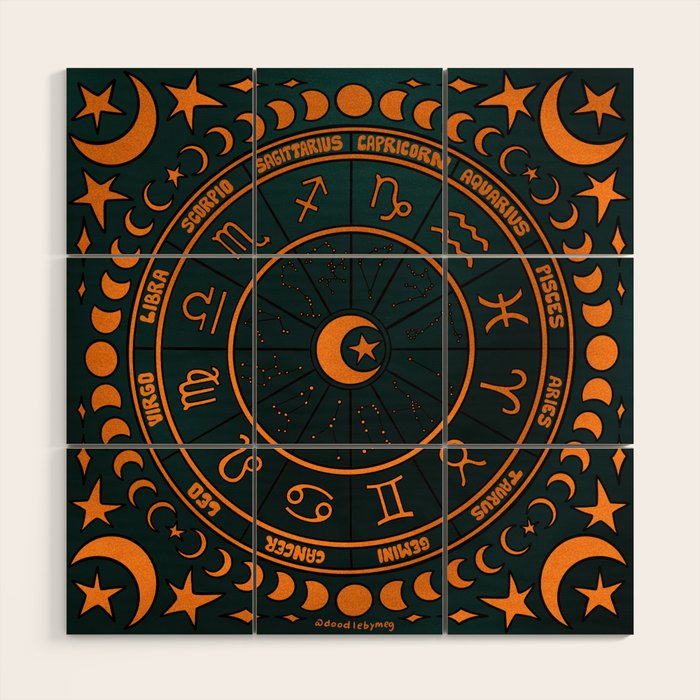 Moon Zodiac Wheel Wood Wall Art Gallery Image 1