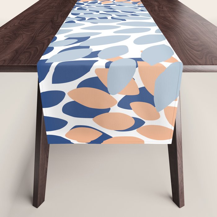 Festive, Floral Print, Coral, Peach, Light Blue, Navy Table Runner Gallery Image 1