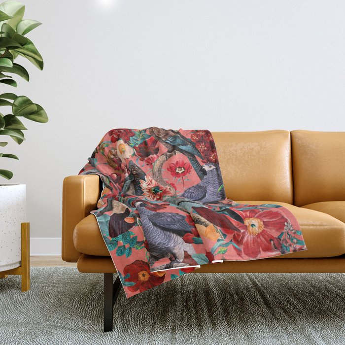 FLORAL AND BIRDS XIX Throw Blanket Gallery Image 1