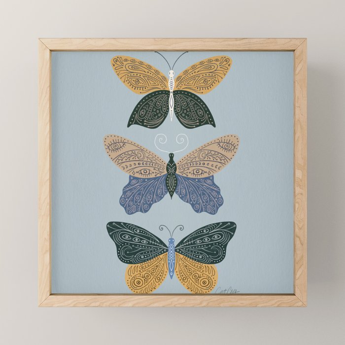 Tattooed Butterflies - Blue & Yellow Mini Art Print Gallery Image 1