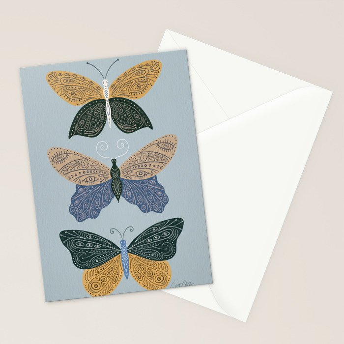 Tattooed Butterflies - Blue & Yellow Stationery Card Gallery Image 2