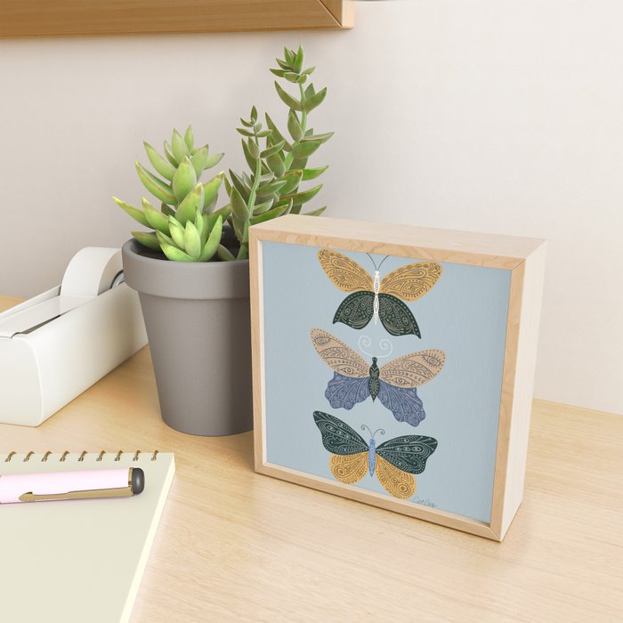 Tattooed Butterflies - Blue & Yellow Mini Art Print Gallery Image 2