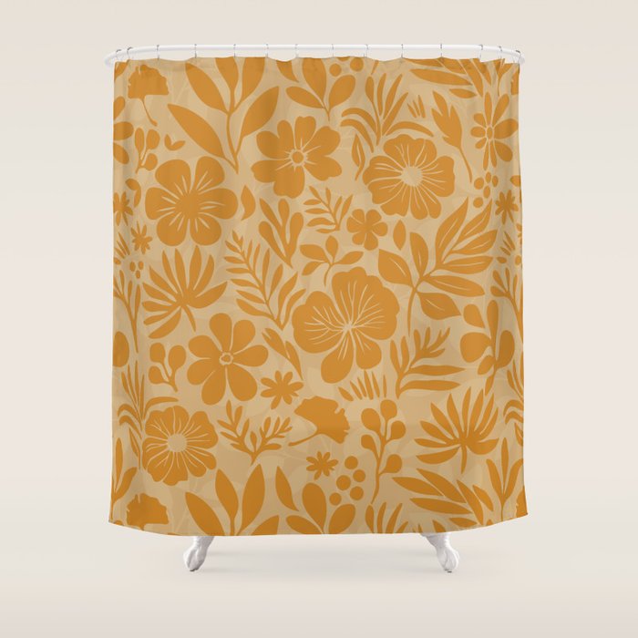 Charming Flower Shapes Amber Marigold Shower Curtain Gallery Image 1