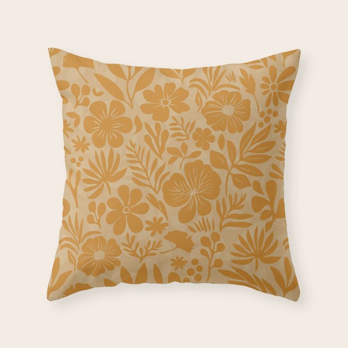 Charming Flower Shapes Amber Marigold Throw Pillow Gallery Image 1