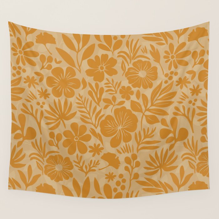 Charming Flower Shapes Amber Marigold Wall Tapestry Gallery Image 4