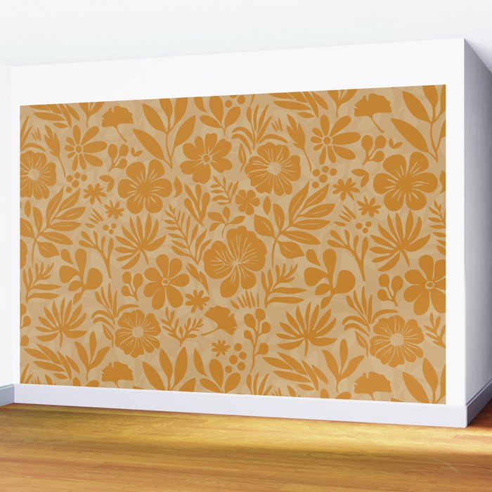 Charming Flower Shapes Amber Marigold Wall Mural Gallery Image 2