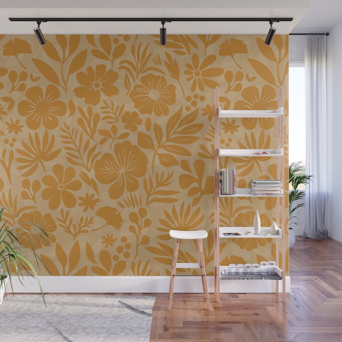 Charming Flower Shapes Amber Marigold Wall Mural Gallery Image 1