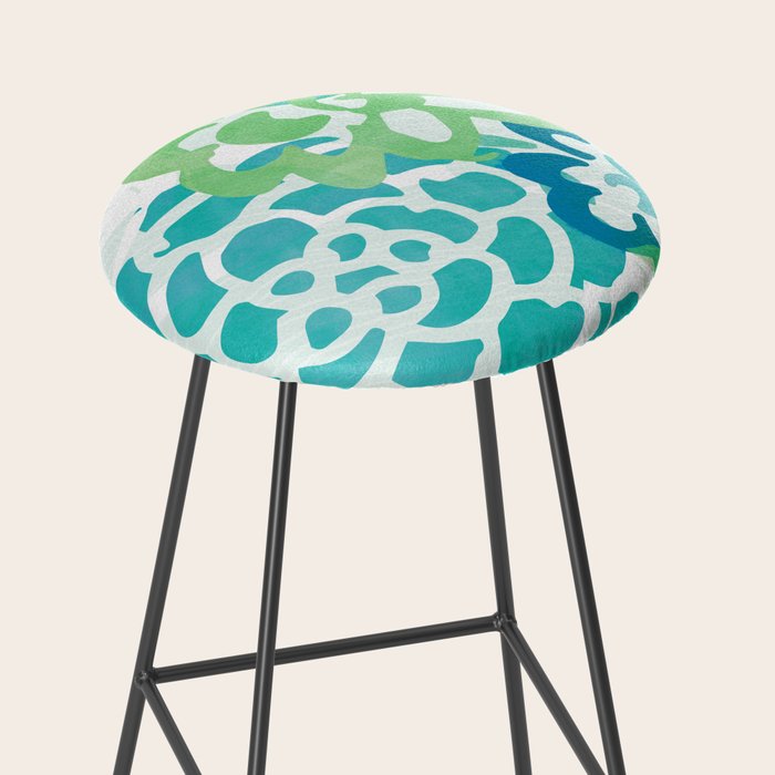 Blue and Green Coastal Floral Watercolor Stool Gallery Image 2