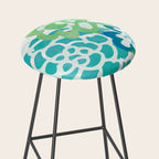 Blue and Green Coastal Floral Watercolor Stool Gallery Image 2