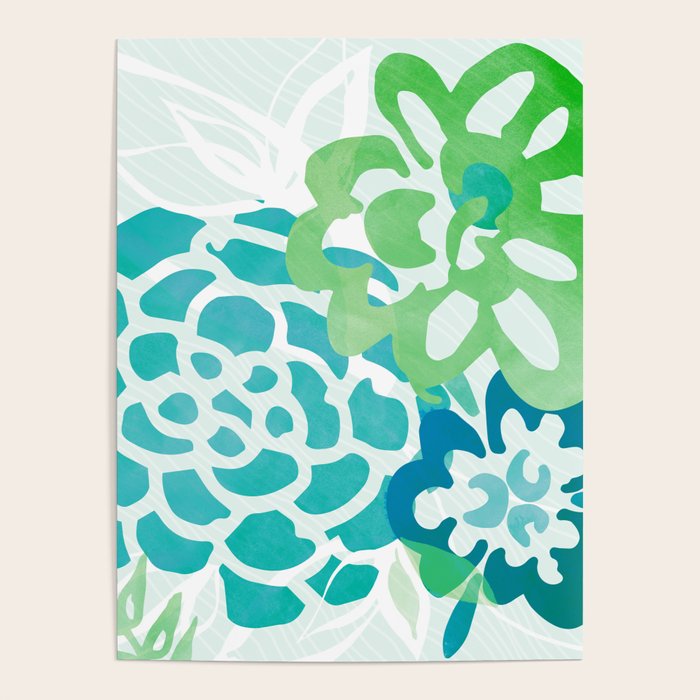 Blue and Green Coastal Floral Watercolor Poster Gallery Image 4